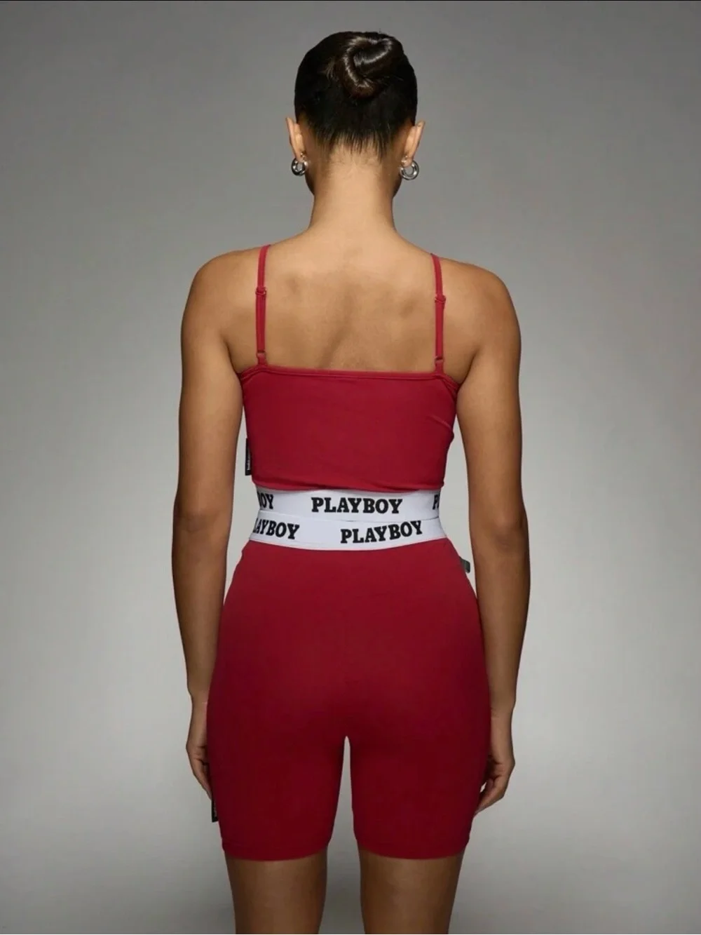 PLAYBOY Red Crop Cami & Biker Shorts Set with Branded Waistband